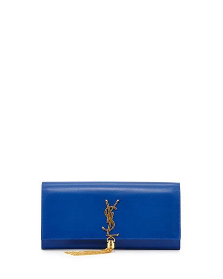 Saint Laurent Monogram Calfskin Tassel Clutch Bag, Bleu Majorelle